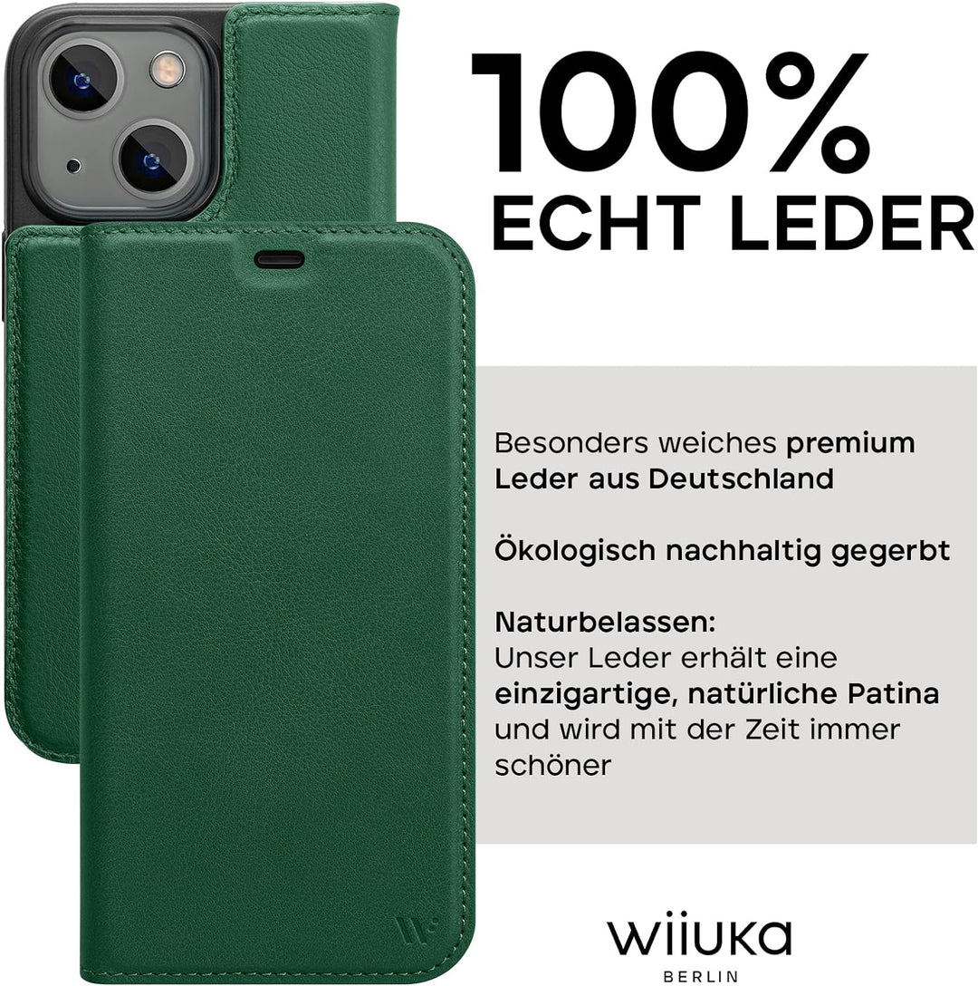 WIIUKA Hülle für iPhone 14 Plus, Leder aus Deutschland, mit Kartenfach, extra Dünn, Handyhülle mit S