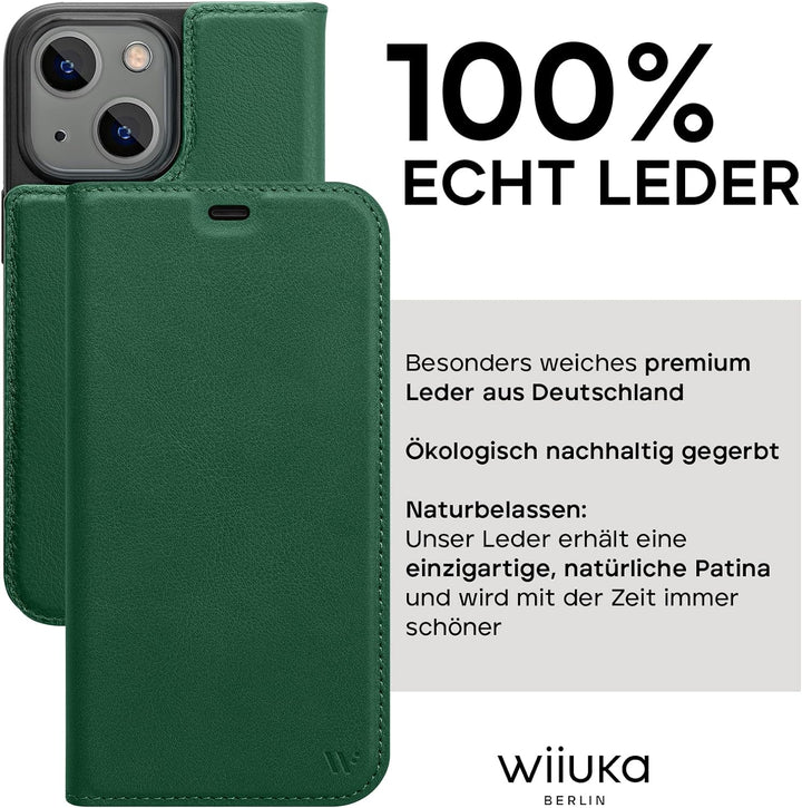 WIIUKA Hülle für iPhone 14 Plus, Leder aus Deutschland, mit Kartenfach, extra Dünn, Handyhülle mit S