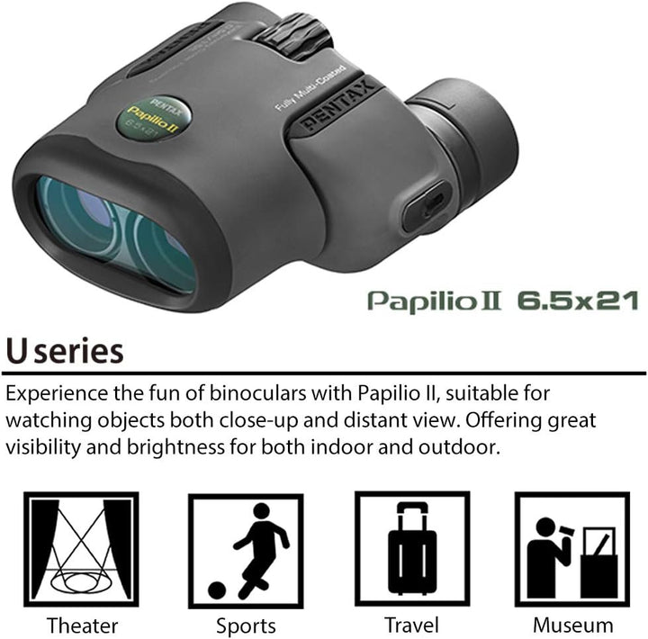 PENTAX Papilio II 6,5x21 Kompaktes Fernglas zur Vogelbeobachtung, für Reisen, Sport und Theater 50-c