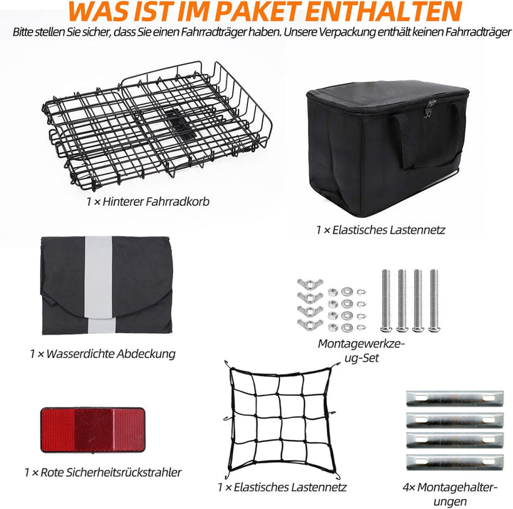 Fahrradkorb. Unisex-Fahrradkorb, hinten montierbar, abnehmbar, grosses Fassungsvermögen, geeignet fü