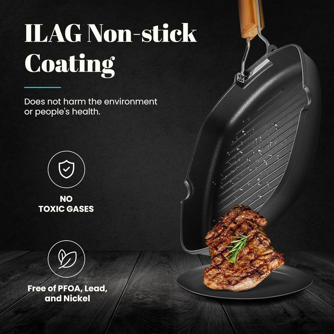 WECOOK! Ecostone - Aluminium Non Stick Grill Pan - Ribbed 24 x 24 cm, 24 x 24 cm