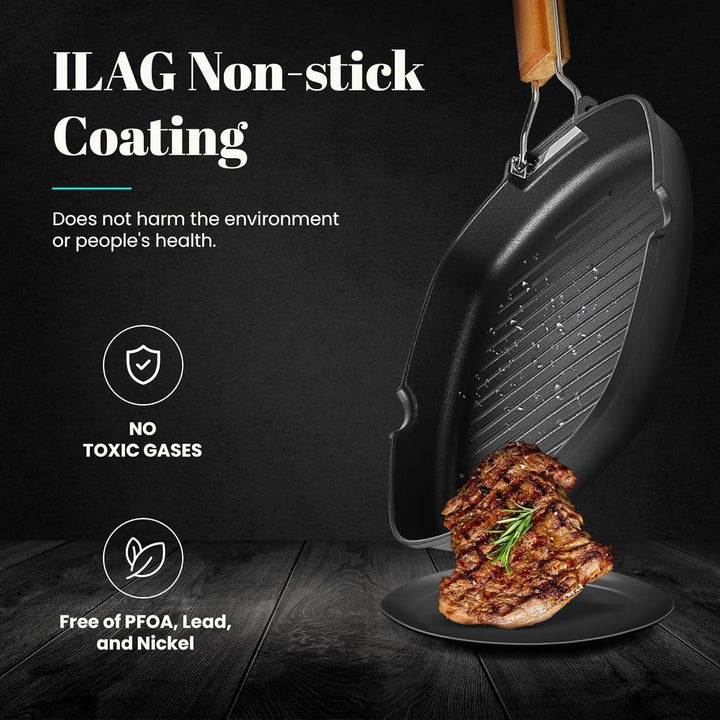 WECOOK! Ecostone - Aluminium Non Stick Grill Pan - Ribbed 20 x 20 cm, 20 x 20 cm