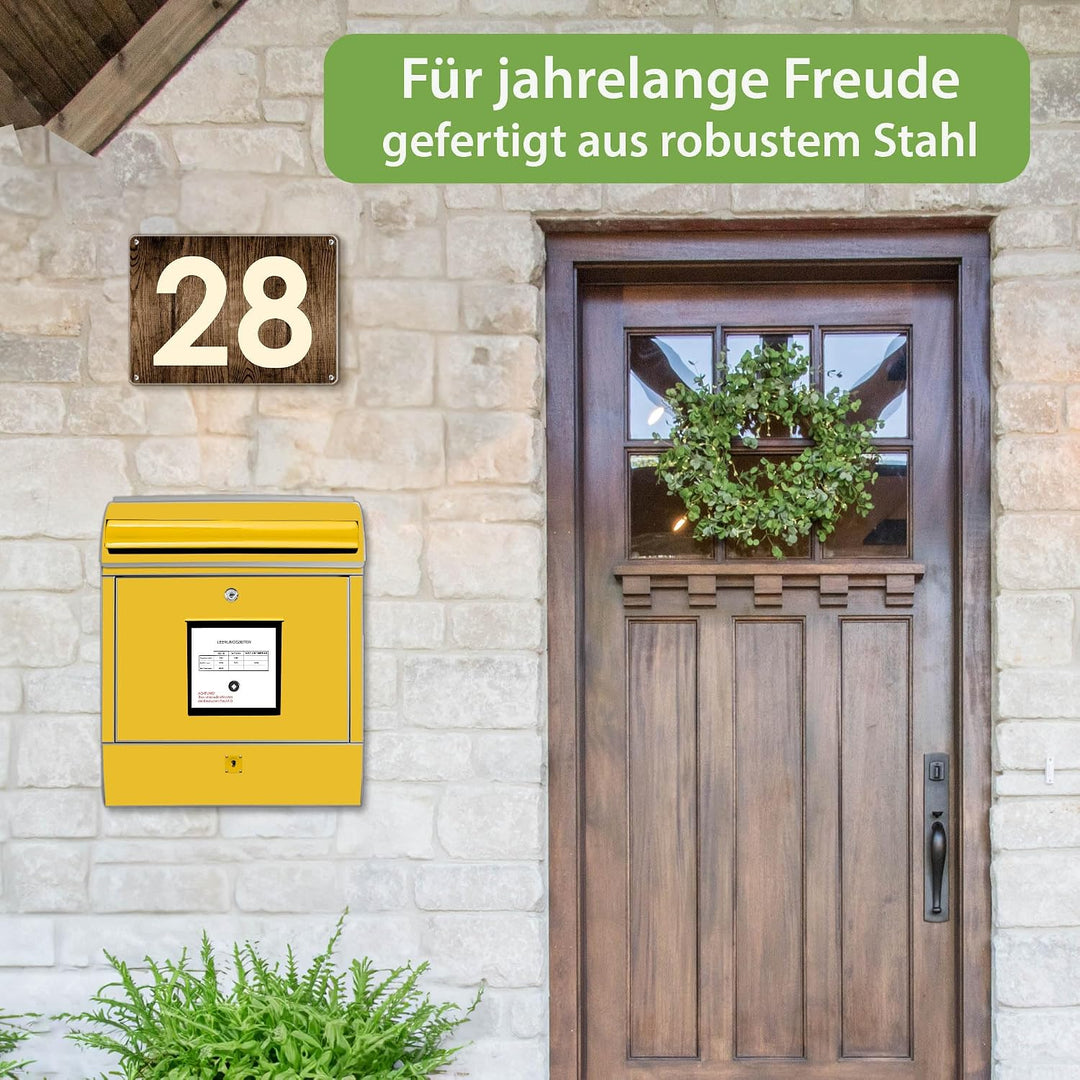 banjado® Design Briefkasten mit Motiv Briefkasten Gelb 39x47x14cm &amp; 2 Schlüssel - Briefkasten Stahl