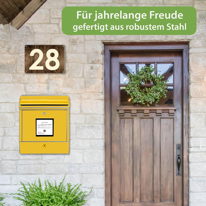 banjado® Design Briefkasten mit Motiv Briefkasten Gelb 39x47x14cm &amp; 2 Schlüssel - Briefkasten Stahl