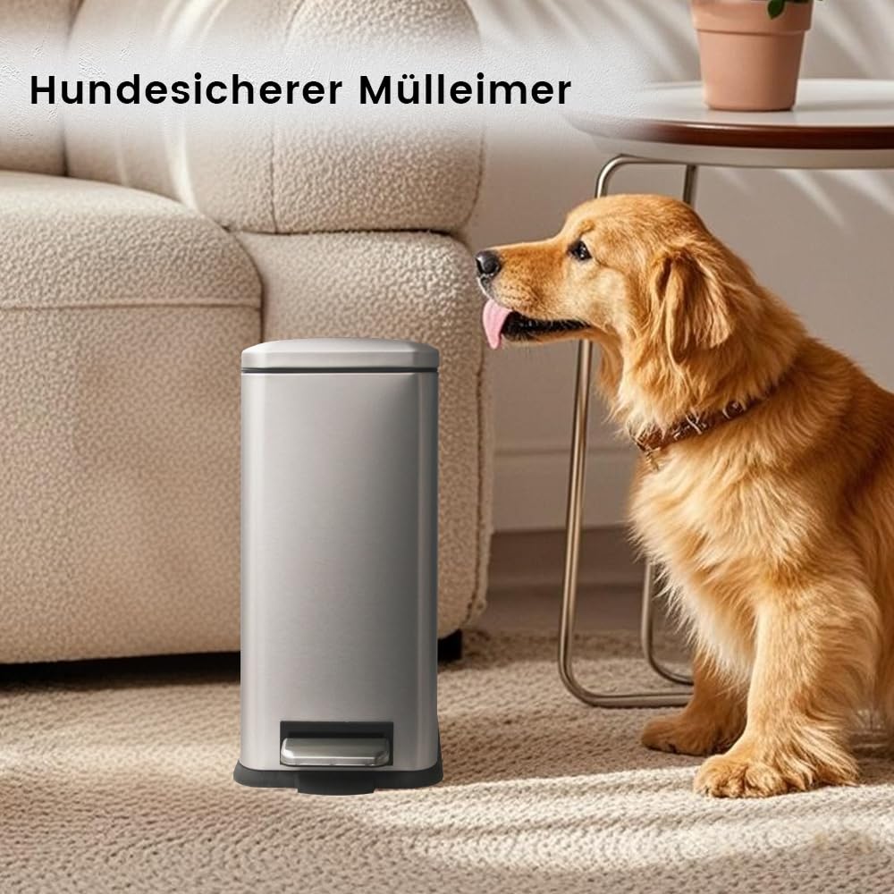 Mülleimer,30L Treteimer mit Inneneimer,30 Liter Schmaler Abfalleimer mit Pedal,Edelstahl Tretmülleim