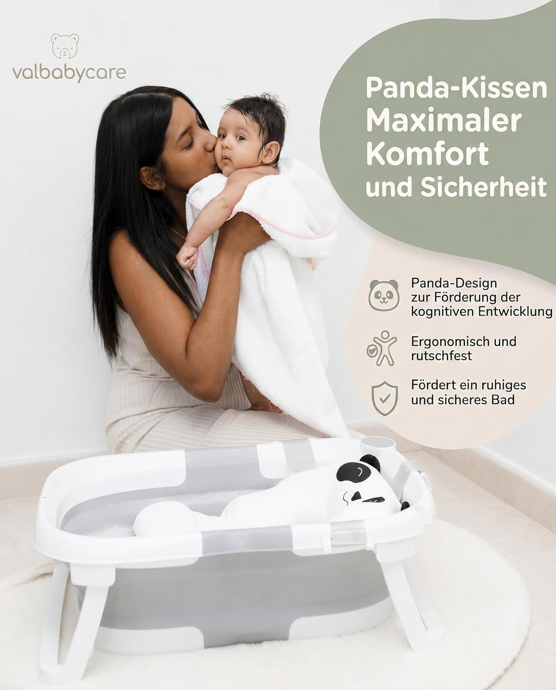 Baby Badewanne Faltbar Antirutsch Ergonomisch Neugeborene Bis 2 Jahre mit Panda Kissen Gross und gep