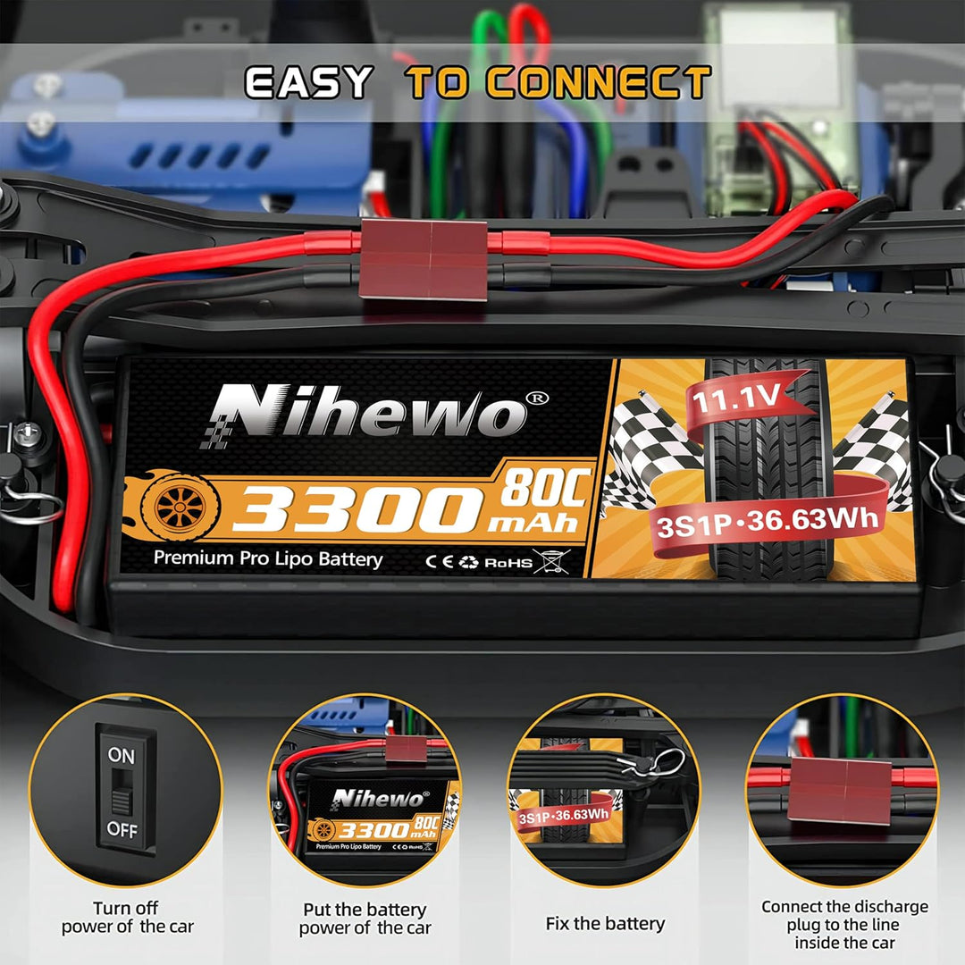 3S LiPo Akku 11,1 V RC Lipo Akkus 3300mAh 80C Hartschalenkoffer mit Deans T Stecker Kompatibel mit L