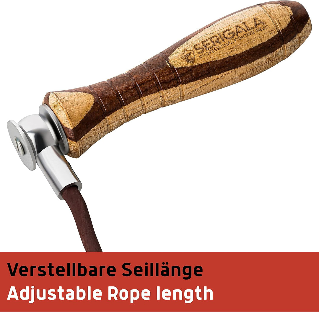 Serigala Profi Springseil aus Leder mit Holzgriffen - Lederspringseil mit Gewichten - Skipping Rope