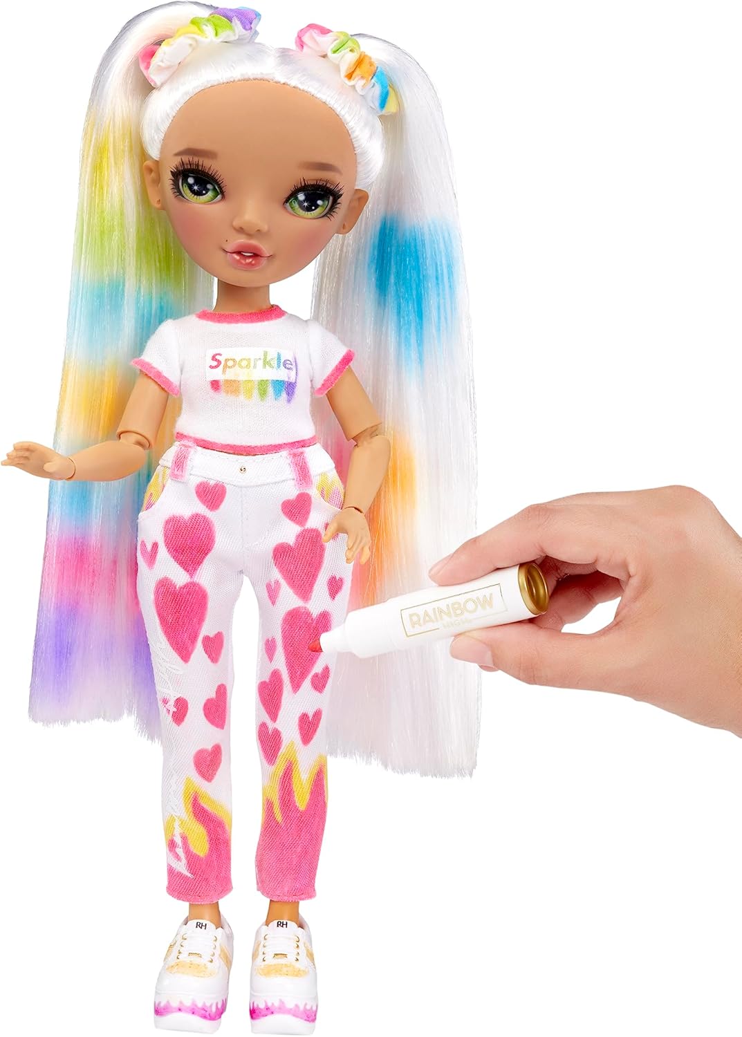 Rainbow High Color & Create DIY Modepuppe - Grüne Augen, Zöpfe, extra Top & Schuhe, abwaschbare Rege