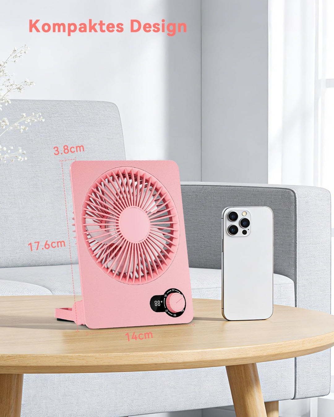 Klein Tischventilator,Leise Ventilator Akku 4000mAh 100 Geschwindigkeiten 180°Einstellbar Tragbarer