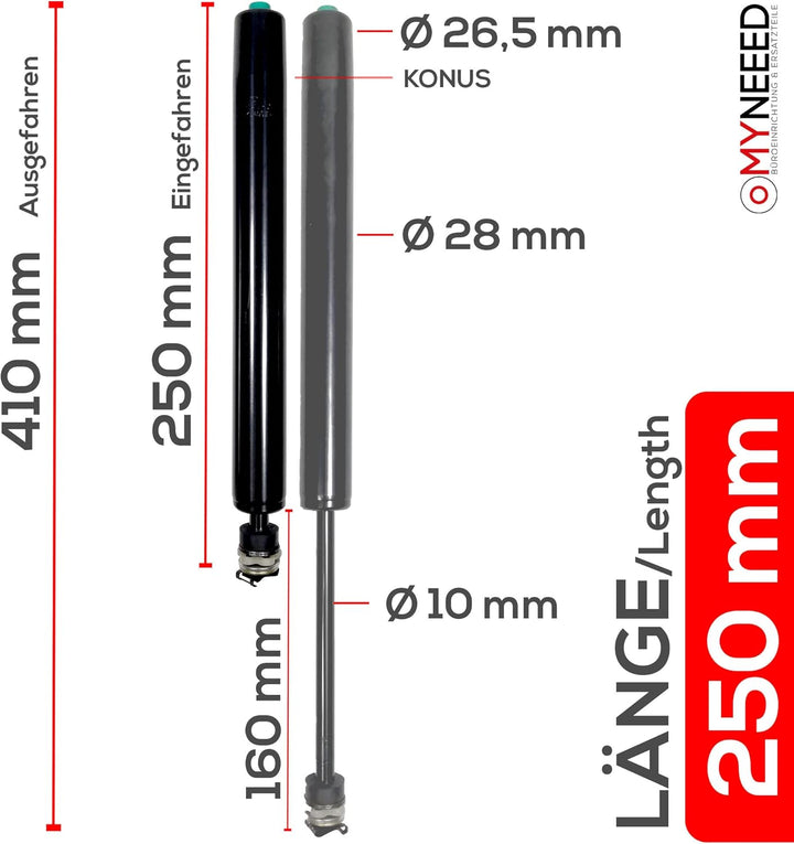 MYNEEED Gasdruckfeder Bürostuhl Ersatzteile Compact - Ersatz Gasfeder bis 200 kg für Drehstuhl Chefs
