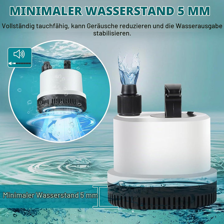 EXLECO Tauchpumpe Klein Wasserpumpe Mini Aquarium Pumpe Max.2500L/H 40W 220-240V Förderpumpe Springb