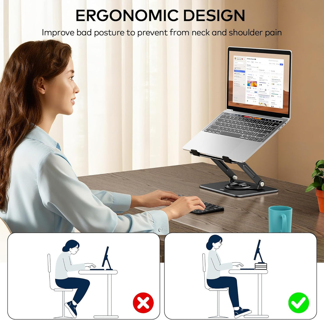 ALS03 Laptop-Ständer, verstellbarer Computerständer mit 360° drehbarer Basis, ergonomische Laptop-Er