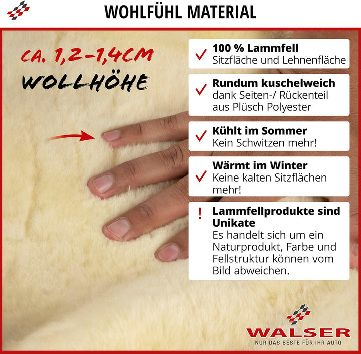 Walser Lammfell Autositzbezug Nineve, 100% Lammfell Sitzbezug für Auto, 1 Stück Lammfell Sitzbezüge