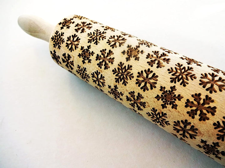 SCHNEEFLOCKE Nudelholz mit Muster Weihnachten Backen - Teigroller Holz für DIY Weihnachten Plätzchen
