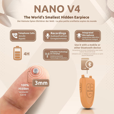 PingaOculto Spion Kopfhörer Bluetooth für Prüfung Mini Nano Unsichtbare Kopfhörer für Handy mit Mikr