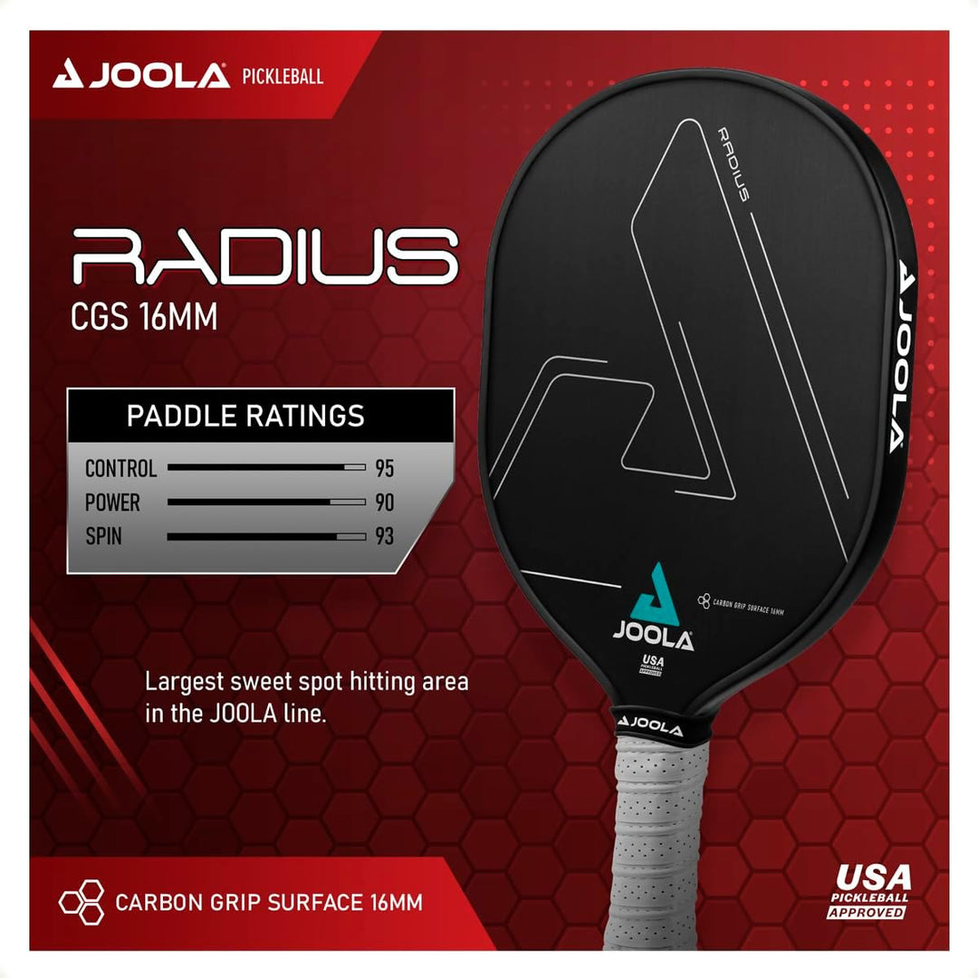 JOOLA Radius Pro Pickleball-Paddel mit strukturierter Carbon-Griff-Oberfläche – schafft mehr Spin un