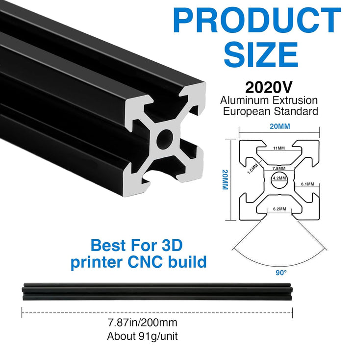 4 Stück V Typ Systemprofile 2020 450mm Aluminiumprofil Extrusions Eloxierte Linearschiene 20x20 Alup