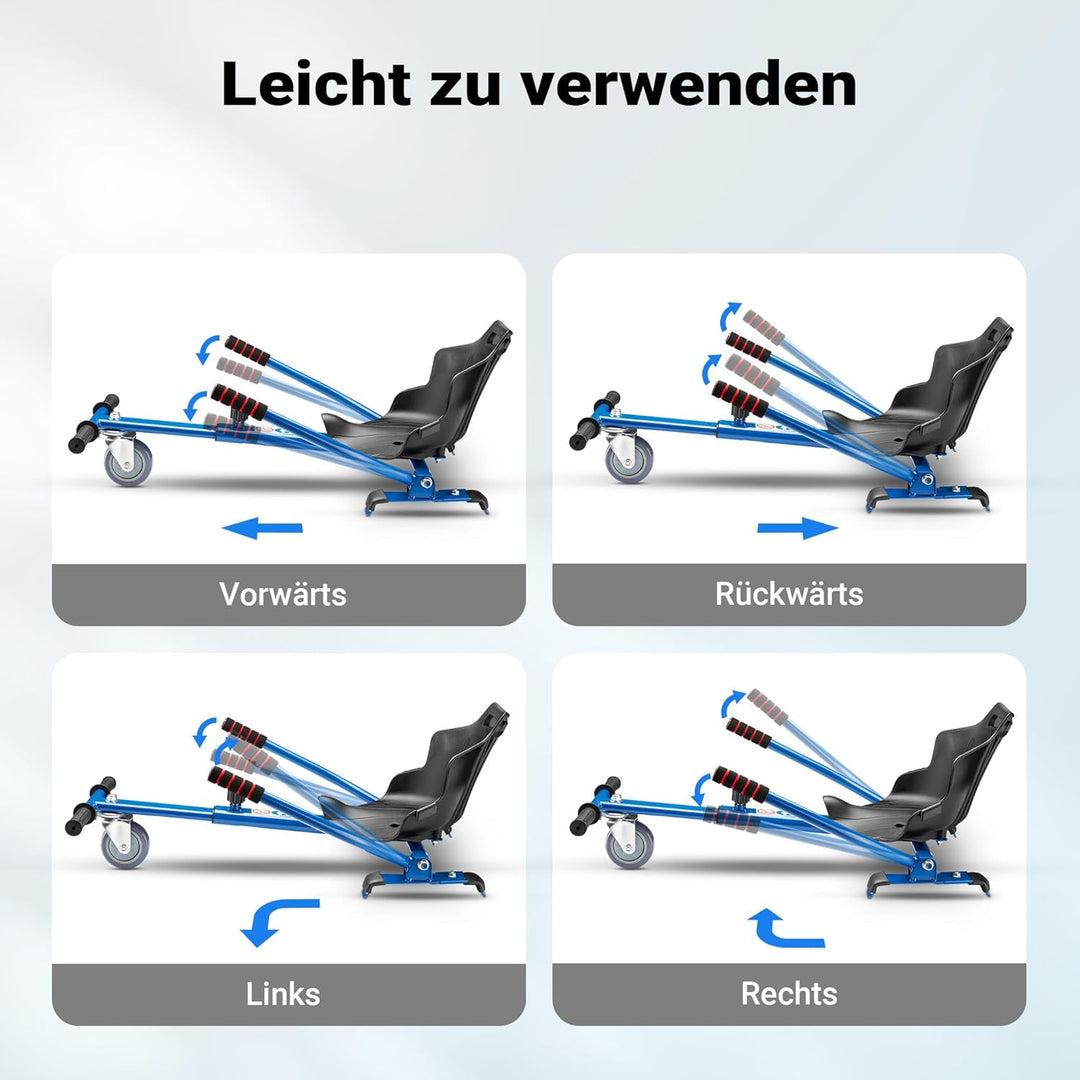 Wiltec Sitzscooter Blau, verstellbarer Kartsitz für Elektroscooter bis 120 kg, Sitzscooter kompatibe