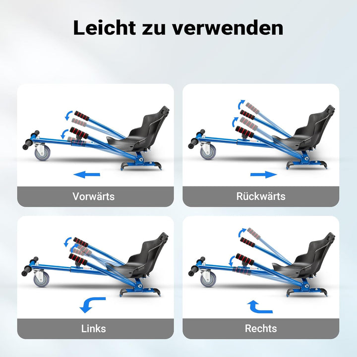 Wiltec Sitzscooter Blau, verstellbarer Kartsitz für Elektroscooter bis 120 kg, Sitzscooter kompatibe