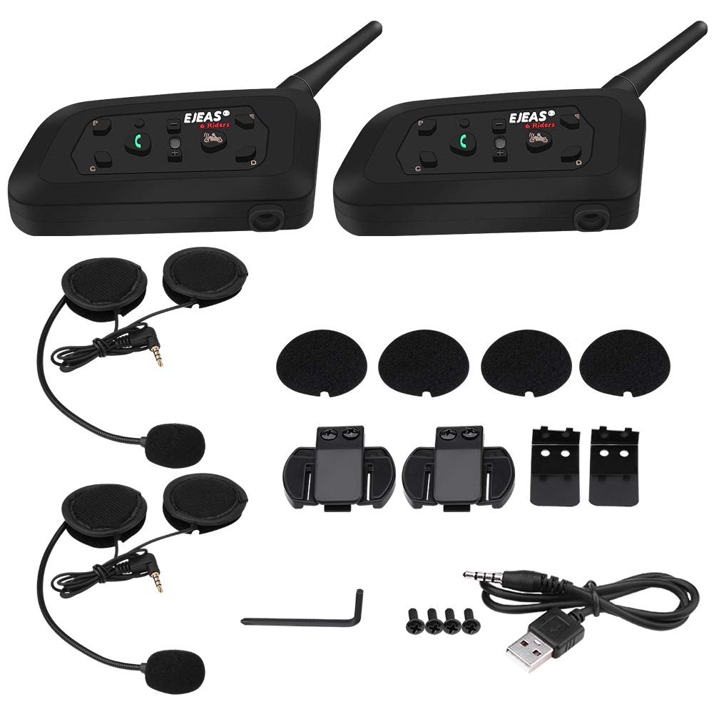 Keenso Motorradhelm Gegensprechanlage Set, 2 Set V6 Pro 1200M Motorrad Helm Bluetooth Intercom Heads