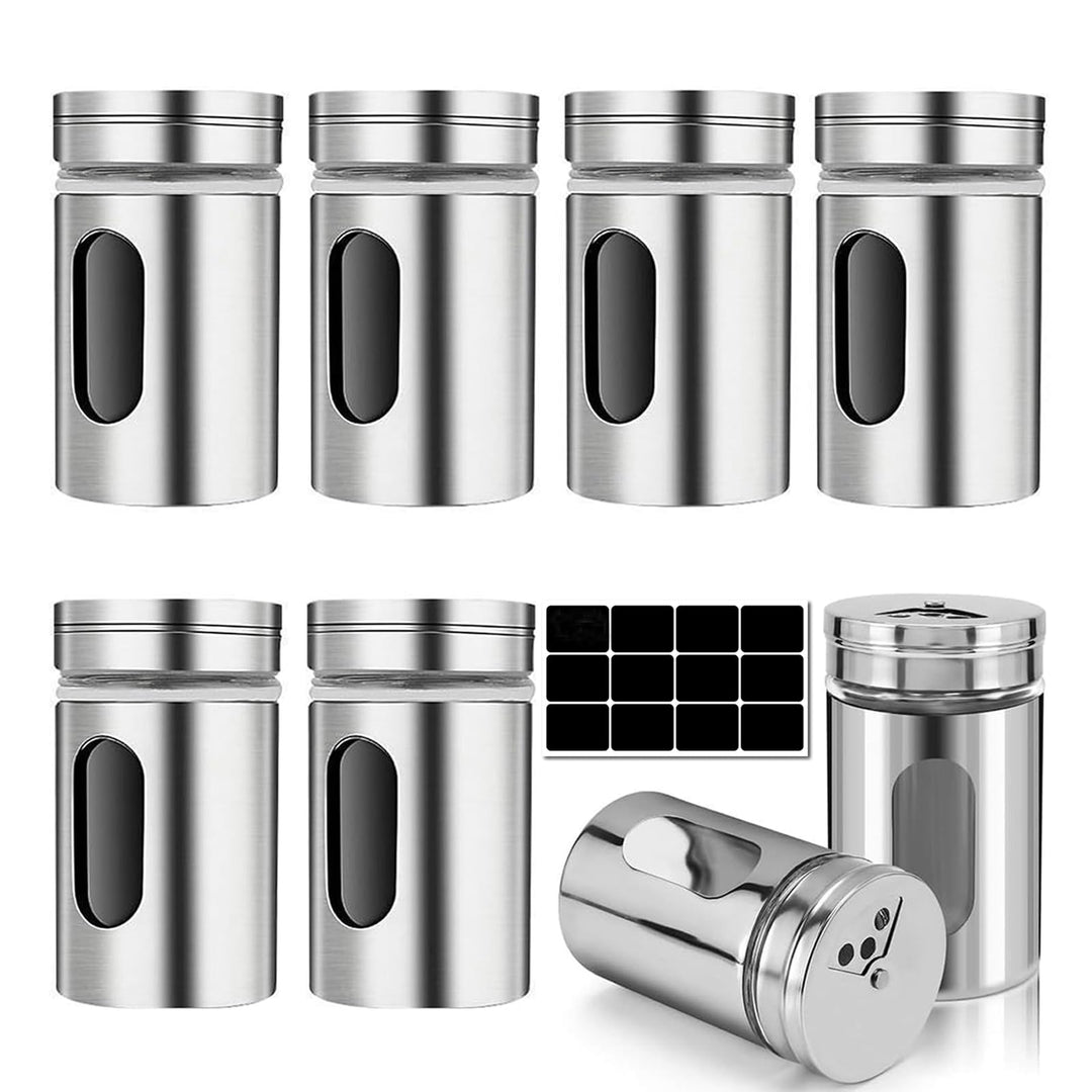 8er Gewürzgläser Set, 80ml Gewürzdosen mit 3-fach Streuregulierung incl. Etiketten Gewürzstreuer mit