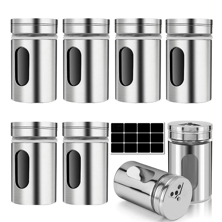 8er Gewürzgläser Set, 80ml Gewürzdosen mit 3-fach Streuregulierung incl. Etiketten Gewürzstreuer mit