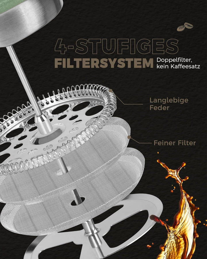 Poliviar French Press aus Edelstahl, Thermo Kaffeebereiter Doppelwandig isoliert, Kaffeebereiter 1 L