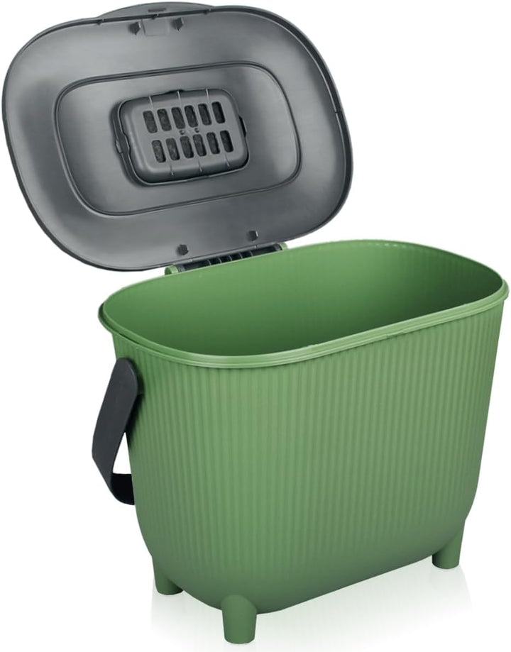 Premium Komposteimer 10L Küche Biomüll Behälter Bio Mülleimer mit Deckel und Aktivkohlefilter (Grün/
