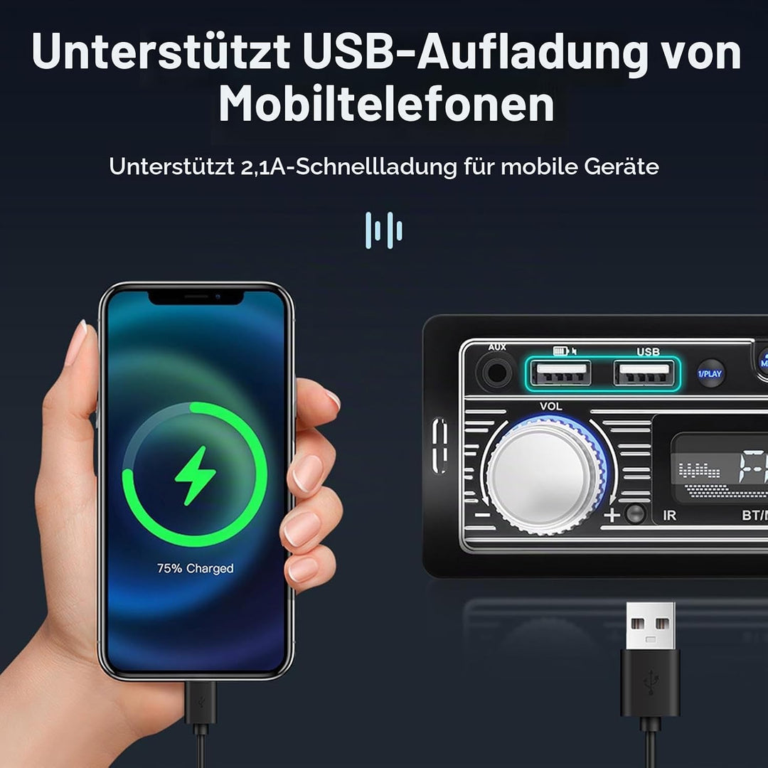 Auto-Audio-Receiver, Single-Din-Multimedia-Autoradio, Bluetooth FM, MP3 USB, SD-Digital-FM-Radio-Aud
