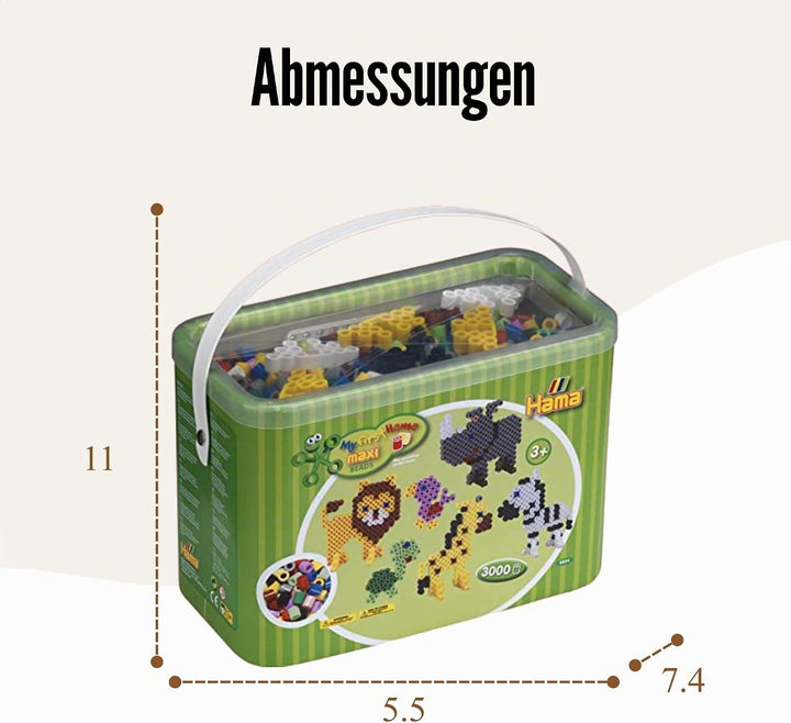 Hama Perlen 8804 Bügelperlen im Eimer, ca. 3.000 bunte Maxi-Perlen mit Durchmesser 10 mm im Grundfar