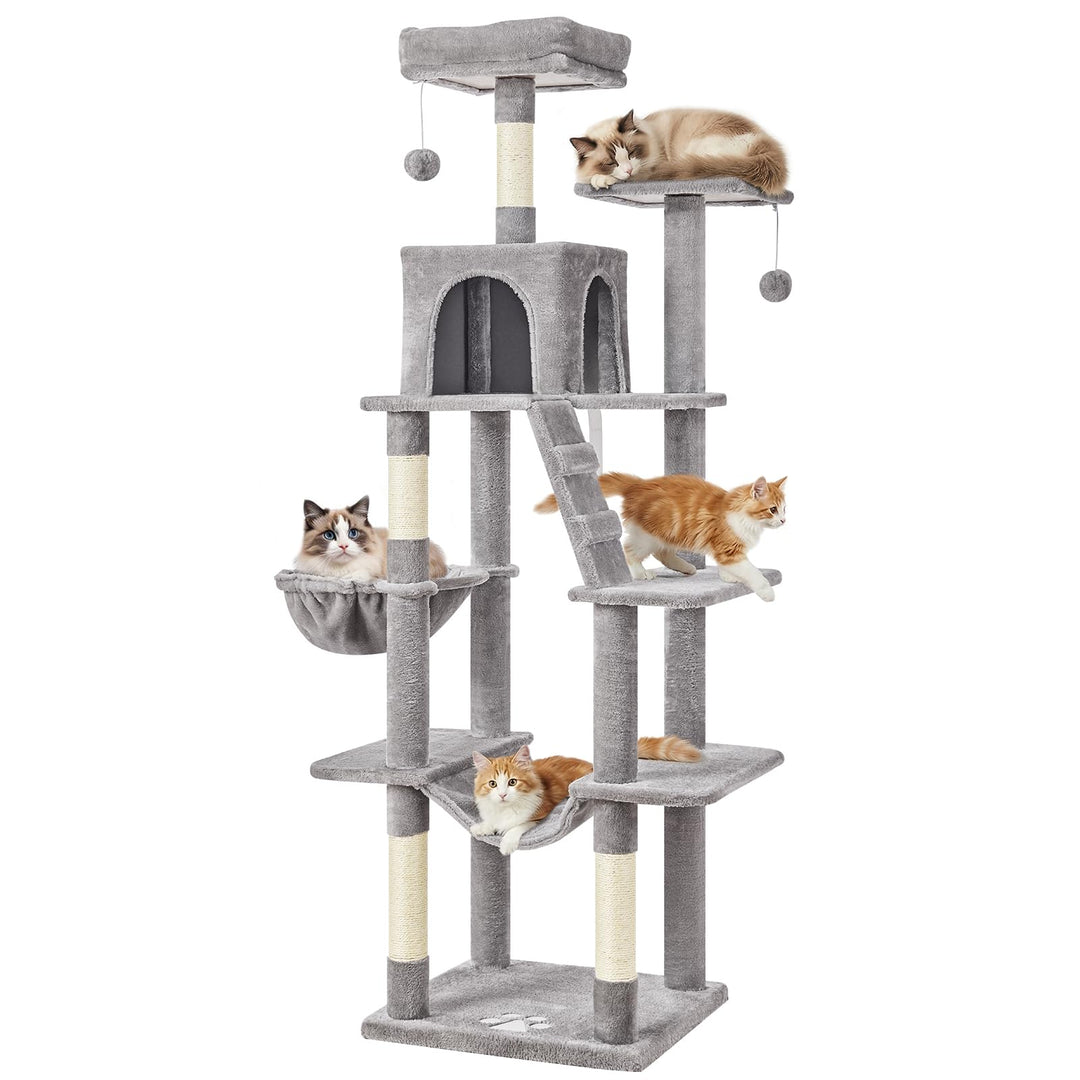 MSmask Kratzbaum gross, L Katzenkratzbaum Stabil, Katzenbaum mit Katzenhöhlen, Plattformen, Hängemat
