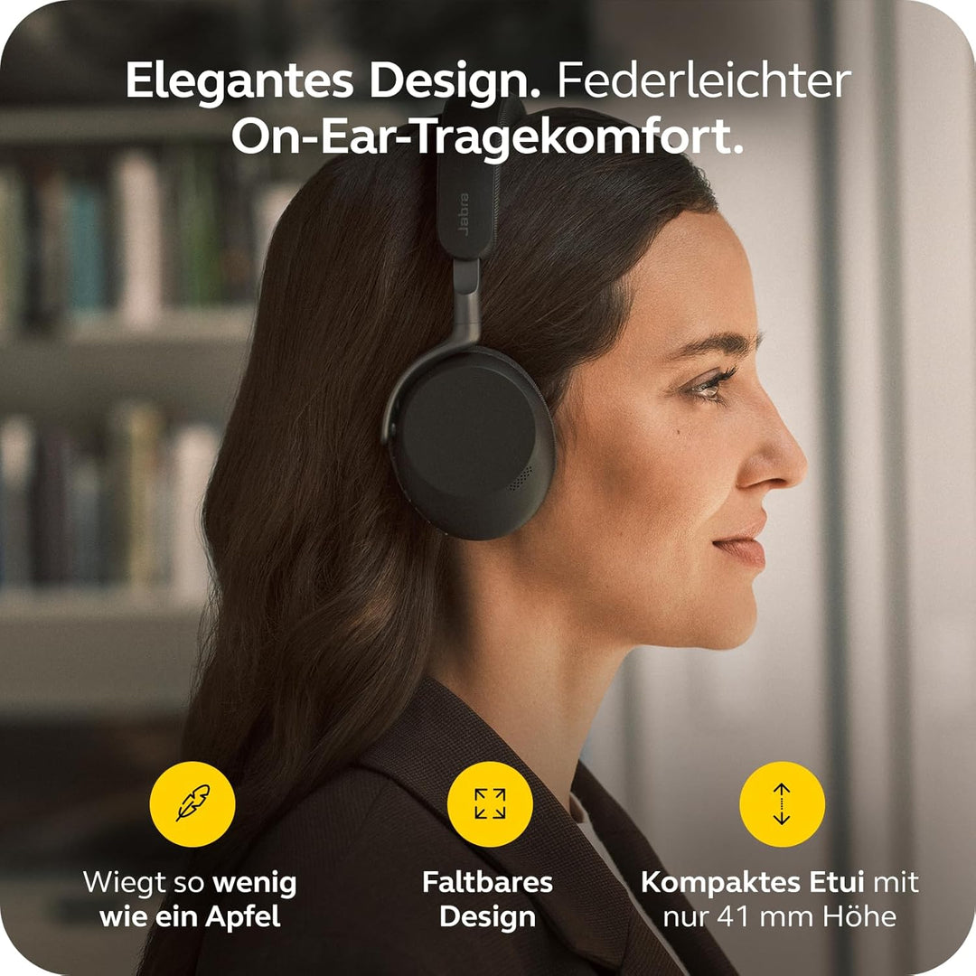 Jabra Evolve3 75 On-Ear Bluetooth Headset kabellos mit Mikrofon & Ladestation für Büro, USB-C, KI-Sp