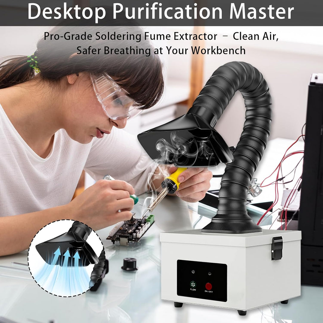 45W Lötrauchabsaugung mit 2 in 1 Komplex Filter, Inklusive 4 Ersatz-Vorfilter, Desktop Mobil Rauchab