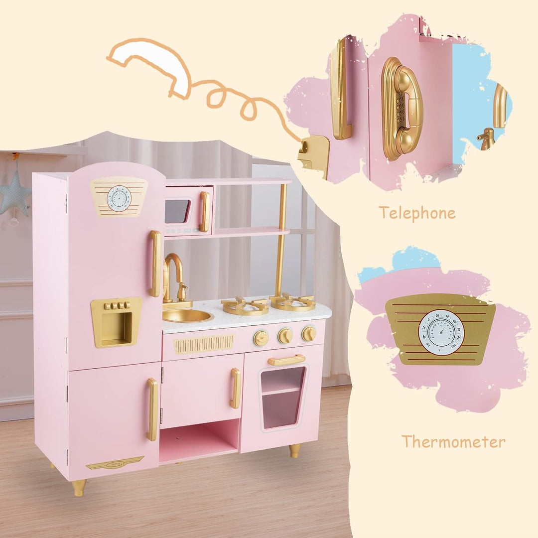 Hölzerne Kinderküche, Kinderspielküche mit Spüle Herd Backofen, Holzküche Spielzeugküche, Spielküche