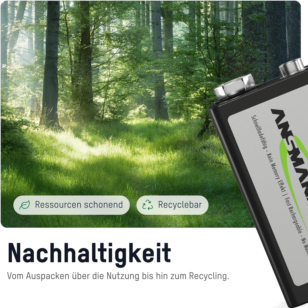 ANSMANN Akku 9V Block 200mAh NiMH 3 Stück mit geringer Selbstentladung - Wiederaufladbare Batterien