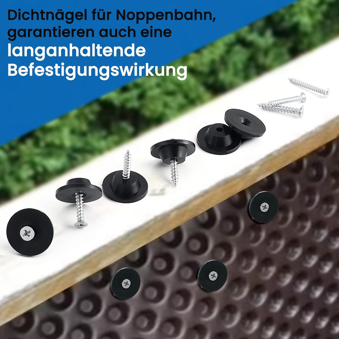 Enhon 200 Stück Dichtnägel für Noppenbahn, 3,5x25mm Montagenägel, Montageknöpfe mit Nagel für Noppen
