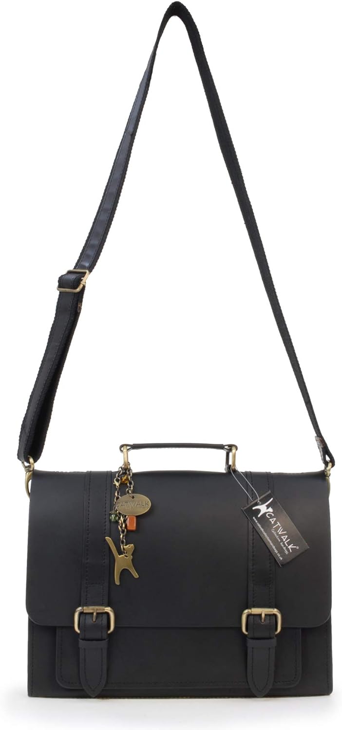 Catwalk Collection Handbags - Damen Leder Messenger Tasche - Arbeitstasche Mittelgross - Aktentasche