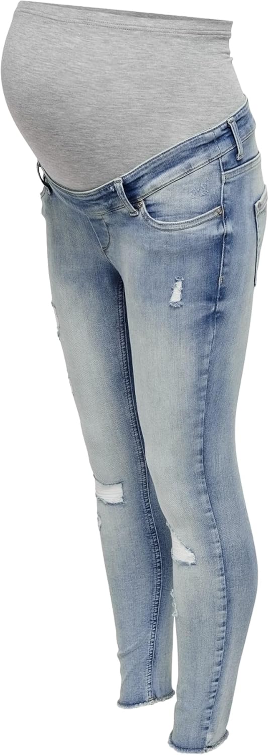 ONLY MATERNITY Damen Olmblush Mid Sk Raw Ankle DNM Jeanshose XL / 32L Light Blue Denim, XL / 32L Lig