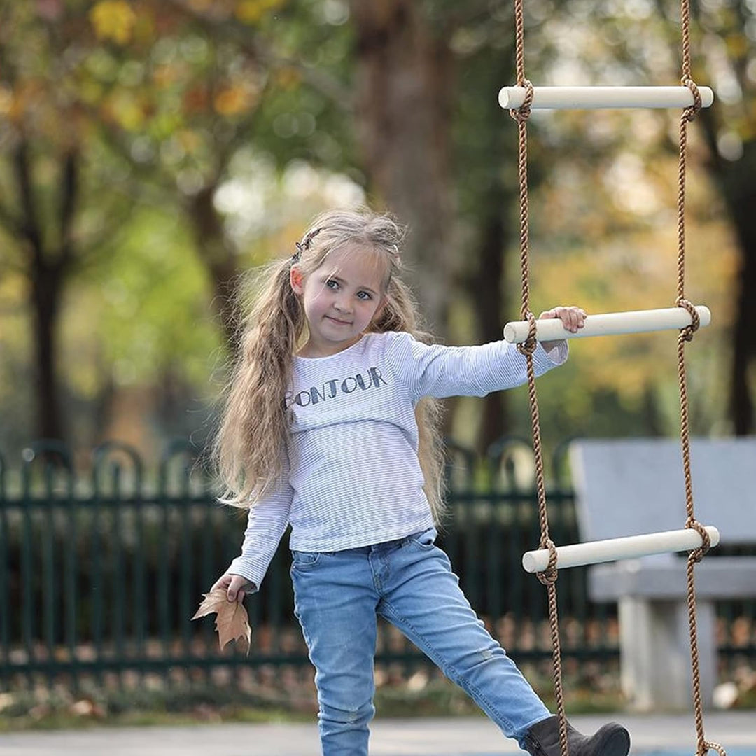 Kletterleiter Strickleiter Kinder Holz, Multifunktions Trapeze Schaukel, Holzschaukel mit 6 Sprossen