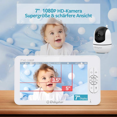 Babystar Babyphone mit 2 Kameras 7 Zoll 1080P Split-Screen-Video-Babyphone mit integriertem Weitwink
