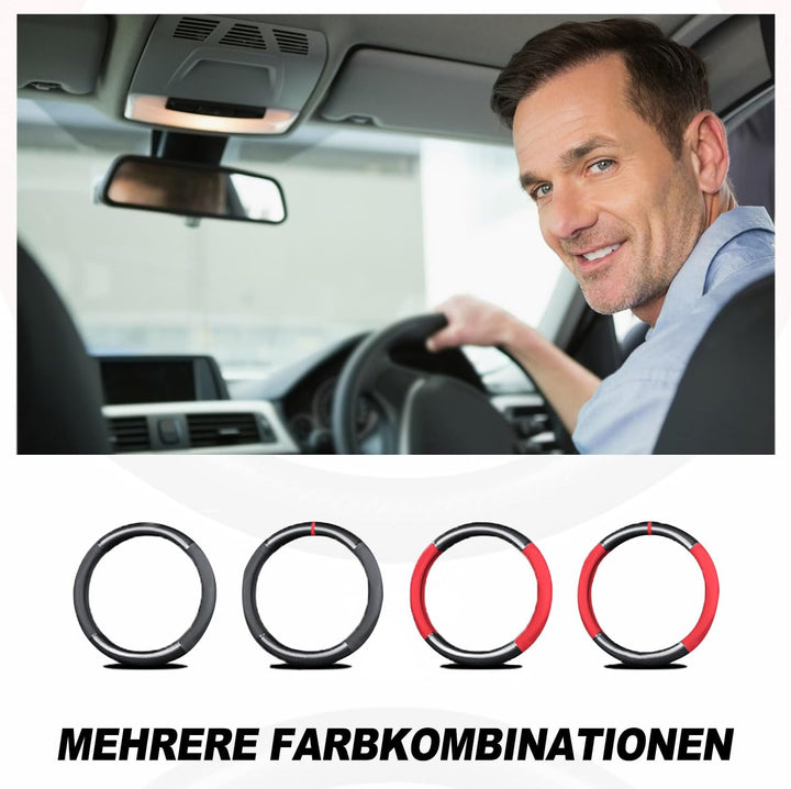 Ergocar Auto Lenkradbezug Rutschfester Auto Sport Lenkradschutz Kohlefaser &amp; PU Leder für Durchmesse