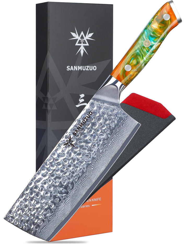 18 cm Nakiri Messer - Gemüsebeil Küchenmesser - japanisches Usuba Messer - Gehämmertem Damaststahl u