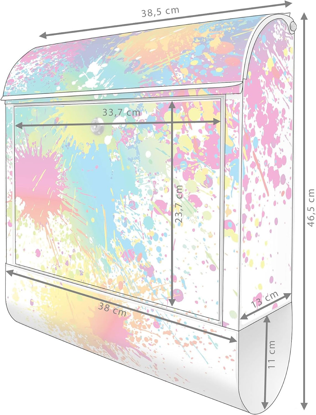 banjado® Design Briefkasten mit Motiv Farbspritzer 39x47x14cm &amp; 2 Schlüssel - Briefkasten Stahl weis