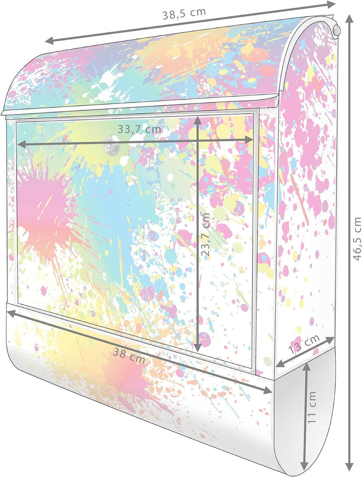 banjado® Design Briefkasten mit Motiv Farbspritzer 39x47x14cm &amp; 2 Schlüssel - Briefkasten Stahl weis