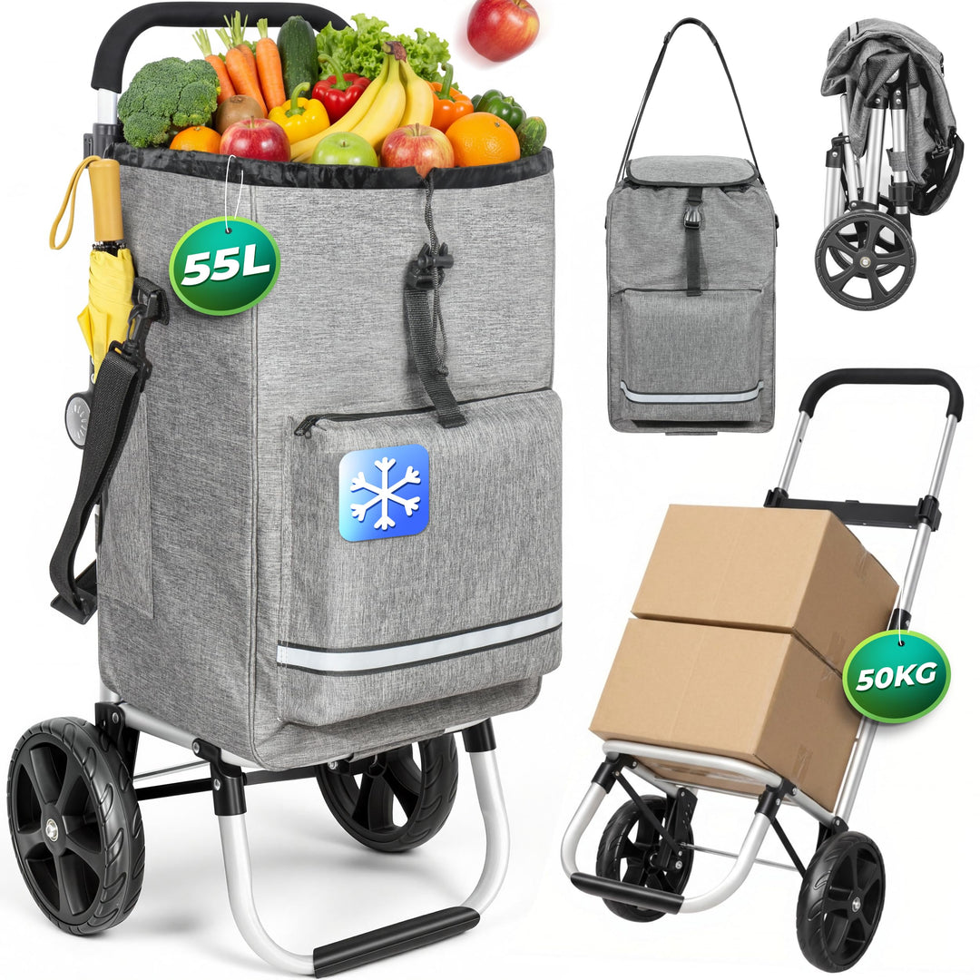 Homecall Einkaufstrolley klappbar Einkaufswagen mit 50L + 5L kühlfunktion Bis 50KG, Einkaufstasche m