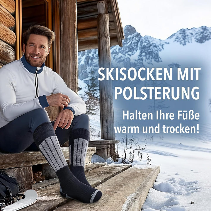 GAWILO Herren Skisocken mit Polsterung (4er-Pack) 20% wärmende Wolle 43-46 Schwarz, 43-46 Schwarz