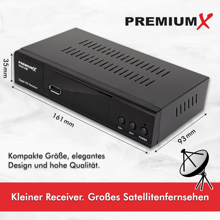PremiumX Satelliten-Receiver HD 521 FTA Digital SAT TV-Receiver DVB-S2 FullHD HDMI SCART 2X USB Mult