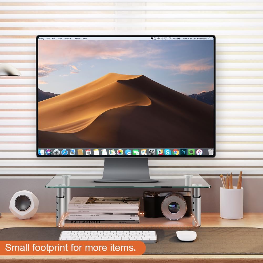 KKTONER GLAS Monitor Stand mit höhenverstellbar für Home Office PC Laptop Computer Bildschirm Riser