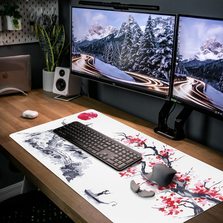 Niviy Gaming Mauspad Sakura Weiss XXL 900x400mm | Grosse Mousepad Tischunterlage mit wasserdichter O